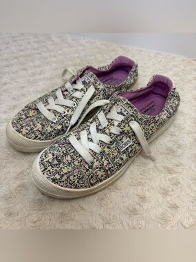 Skechers BOBS Casual Sneakers Cream with Pink Lining and Multicolor Print